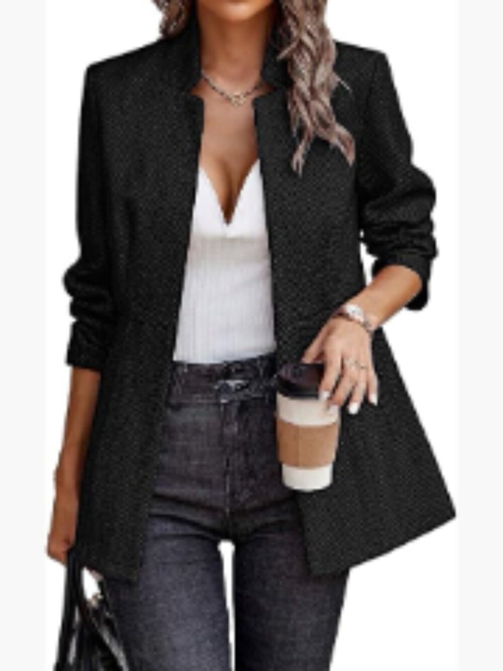 Polyester Cation Blazer with Padded Shoulders and Full Lining